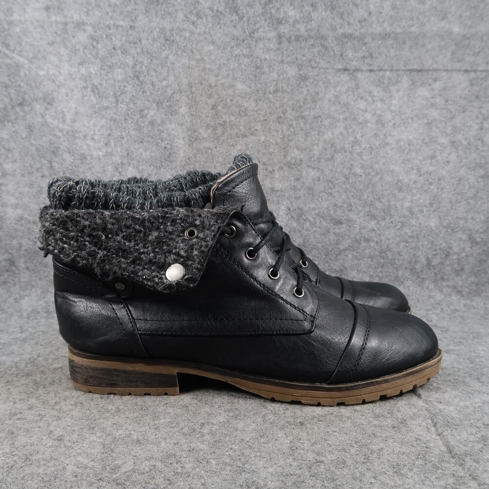 Refresh Shoes Womens 8.5 Ankle Booties Casual Lace Up Knit Collar Biker Moto